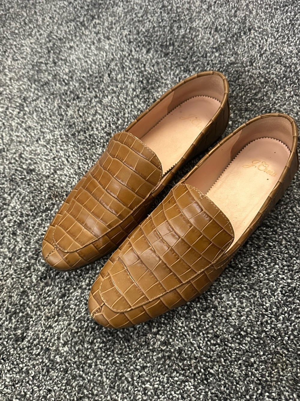 J. Crew Cognac Croc-Embossed Leather Slip-On Loafers